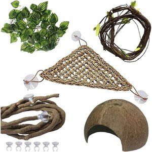 Bearded Dragon Tank Accessories,Lizard Habitat Hammock Reptile Natural Coconut